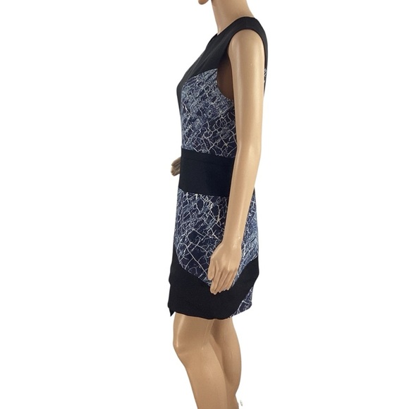 BCBGMAXAZRIA Dalia Asymmetric Draped Mini Dress Black Blue Print Size 6 - Picture 4 of 7